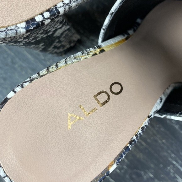 Aldo Ivory & Gray Snake Python Print Block Heel Slide Booties 6 - Picture 6 of 6